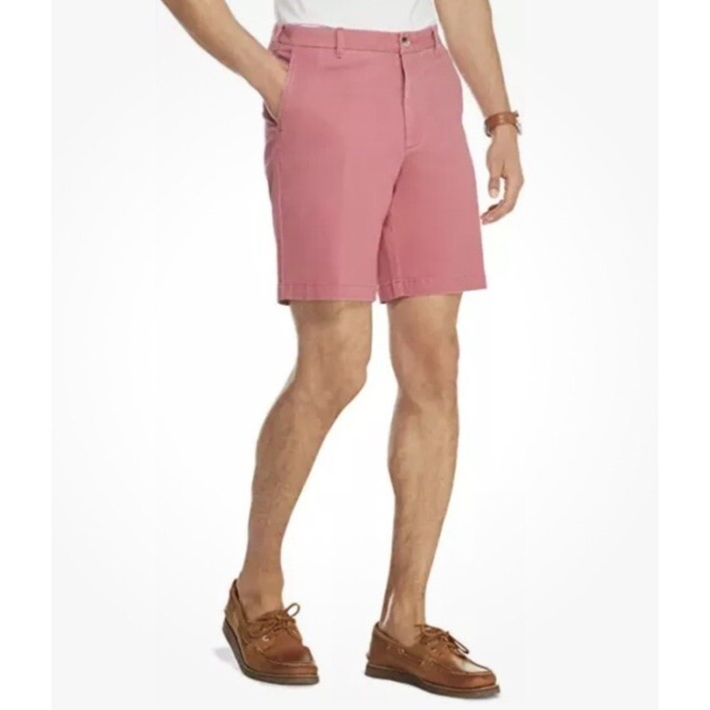 IZOD Chino Shorts Mens 38 Saltwater Red Flat Front Cotton Stretch 9.5"‎ Inseam